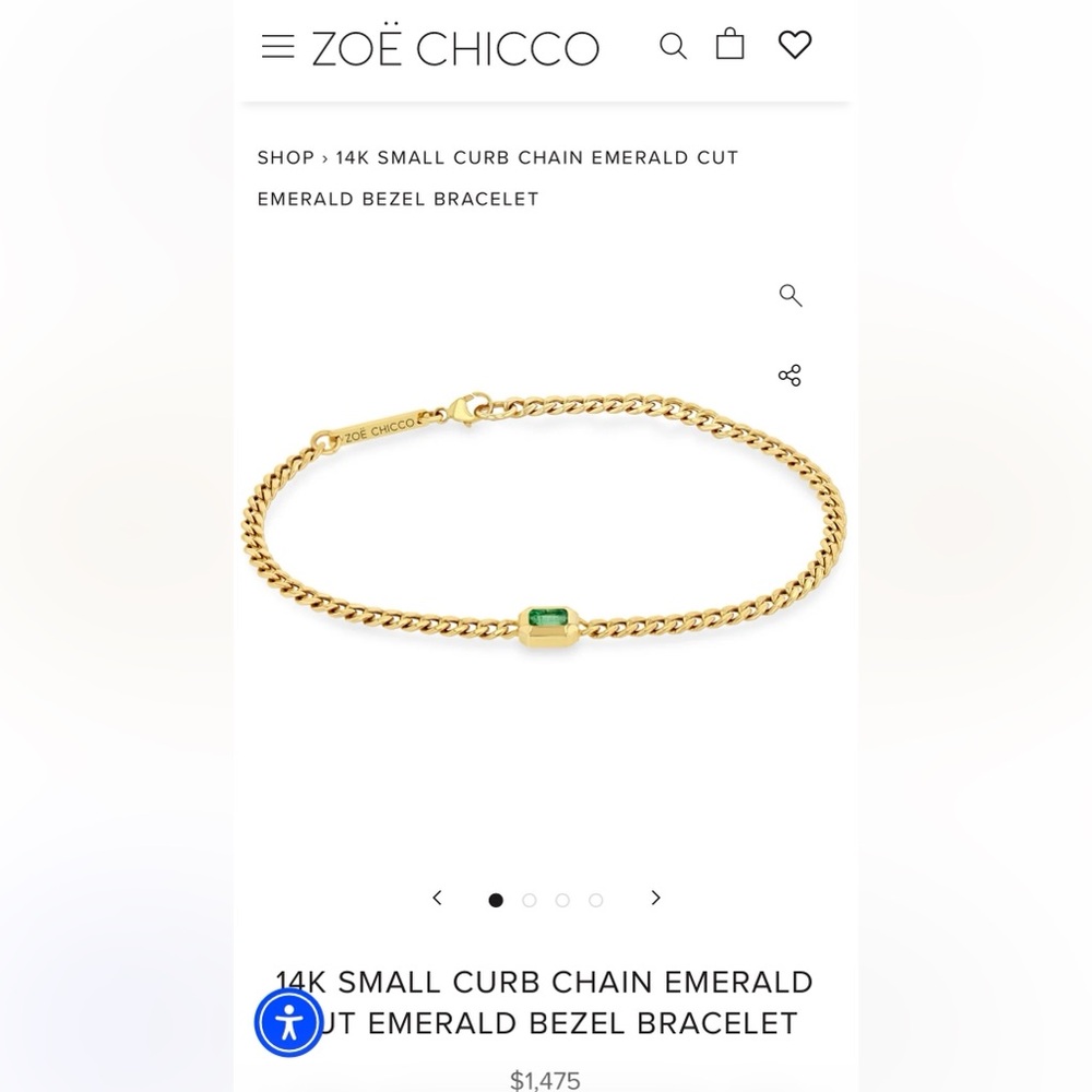 ZOË CHICCO 14k Gold Curb Chain Emerald Bracelet - 7" Chain
